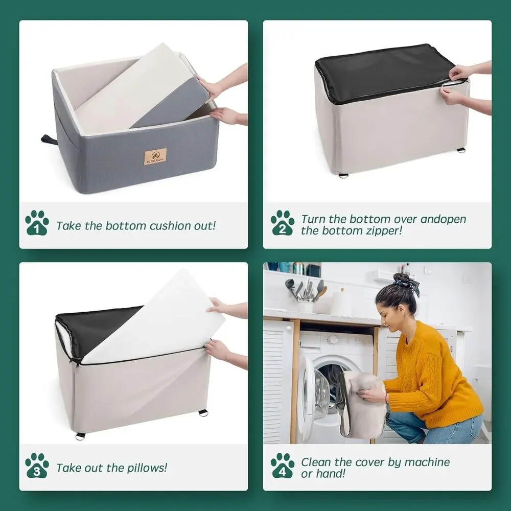 Gray Dog Car Booster Seat for Large Dogs Under 55Lbs Washable w Storage Pockets